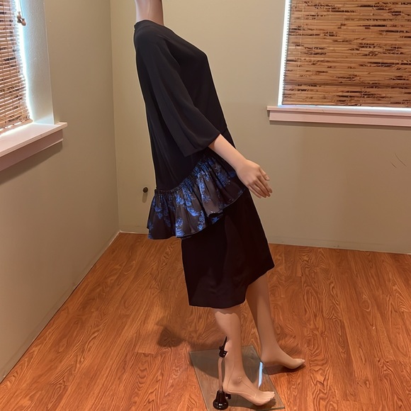Stella McCartney Black Dress With Brocade Blue And Black Peplum At Back Size XL - Picture 2 of 9